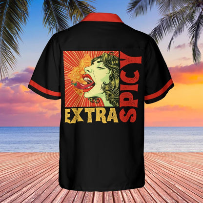 Extra Spicy Button Down Shirt with Pocket, Spicy Food Short-sleeve Hawaiian Shirt Spicy Chili Foodie Shirt