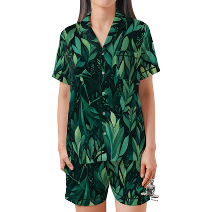 Green Witch Satin Pajama Set - Short Sleeve Wiccan Gift for Plant Lovers Witch