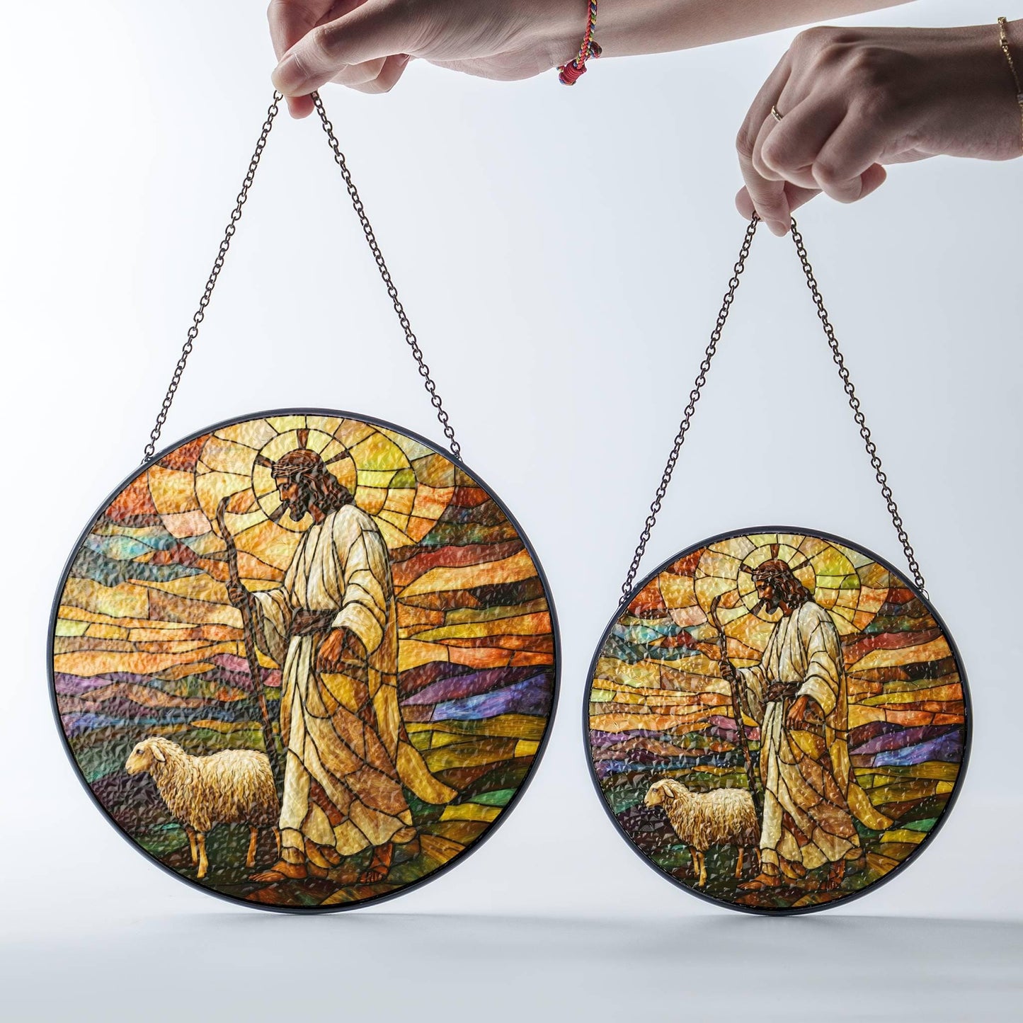 Jesus Leaves the 99 Stained Glass SunCatcher Christian Art Window Decor Art