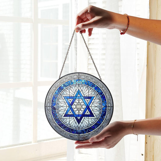 Star of David Stained Glass Sun Catcher - Hanukkah Decor Window Hanging