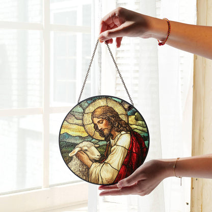 Jesus Leaves the 99 Stained Glass SunCatcher Christian Art Window Decor Art
