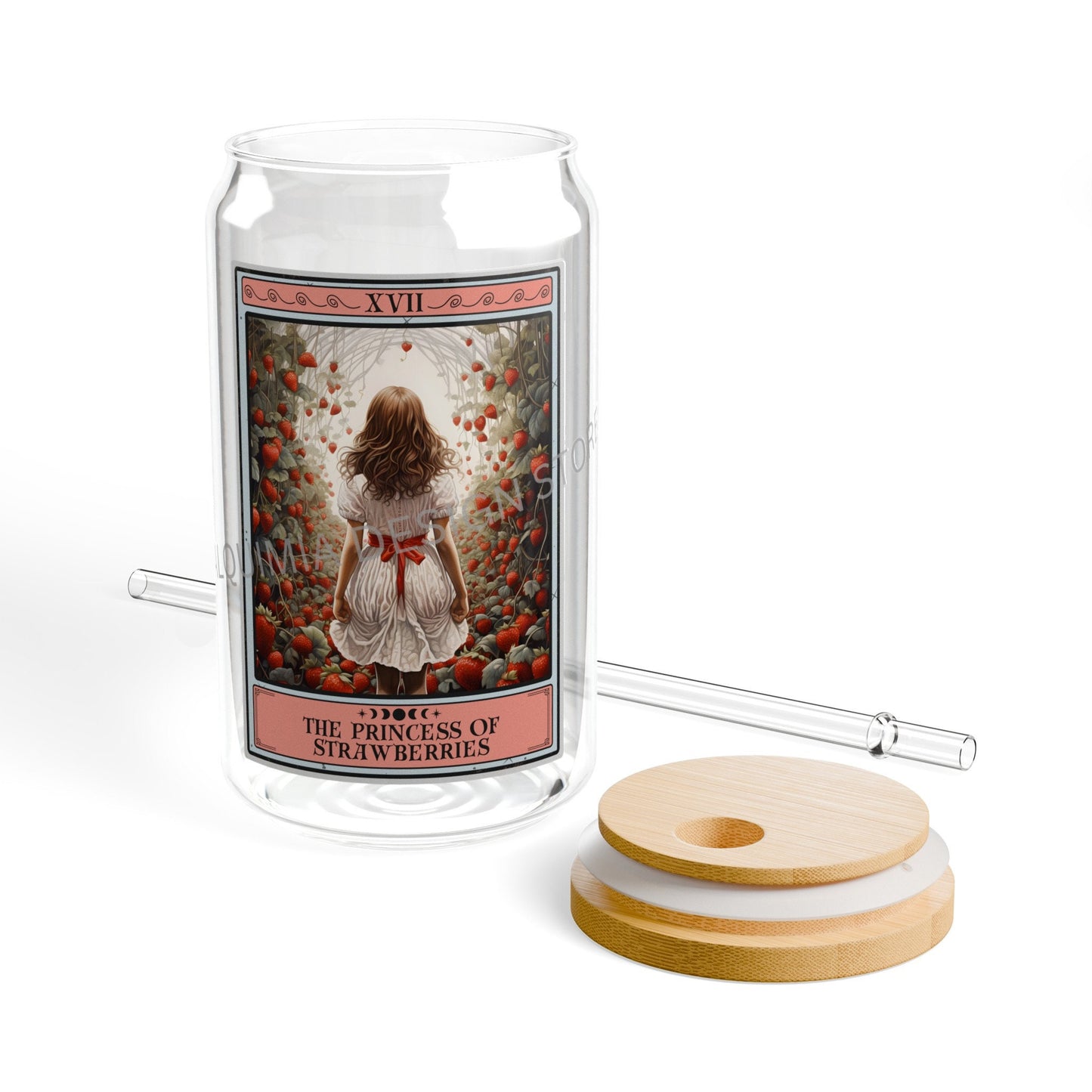 Strawberry Tarot Card Tumbler - 16oz Sipper Glass with Lid for Strawberry Lovers