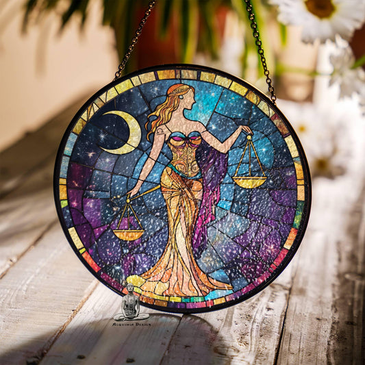 Libra Stained Glass Zodiac SunCatcher Libra Gift Window Hanging Ornament