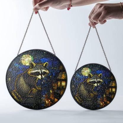 Raccoon At Night Stained Glass SunCatcher Raccoon Window Hanging Home Decoration