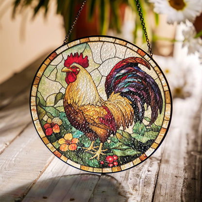 Chicken Stained Glass SunCatcher Farm Animal Window Hanging Home Decor Gift