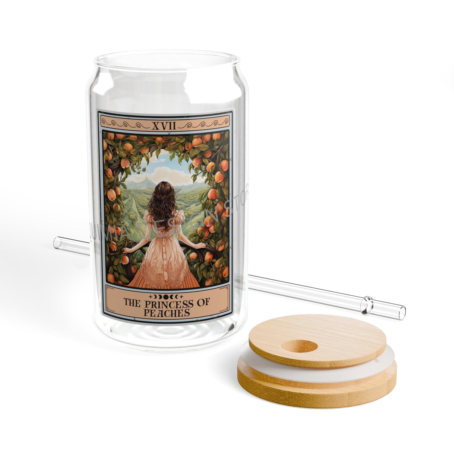 Peach Tarot Card Tumbler - 16oz Sipper Glass with Lid for Fruit Lovers