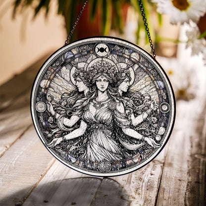 Hecate Stained Glass SunCatcher Triple Goddess Hekate Window Protection Charm