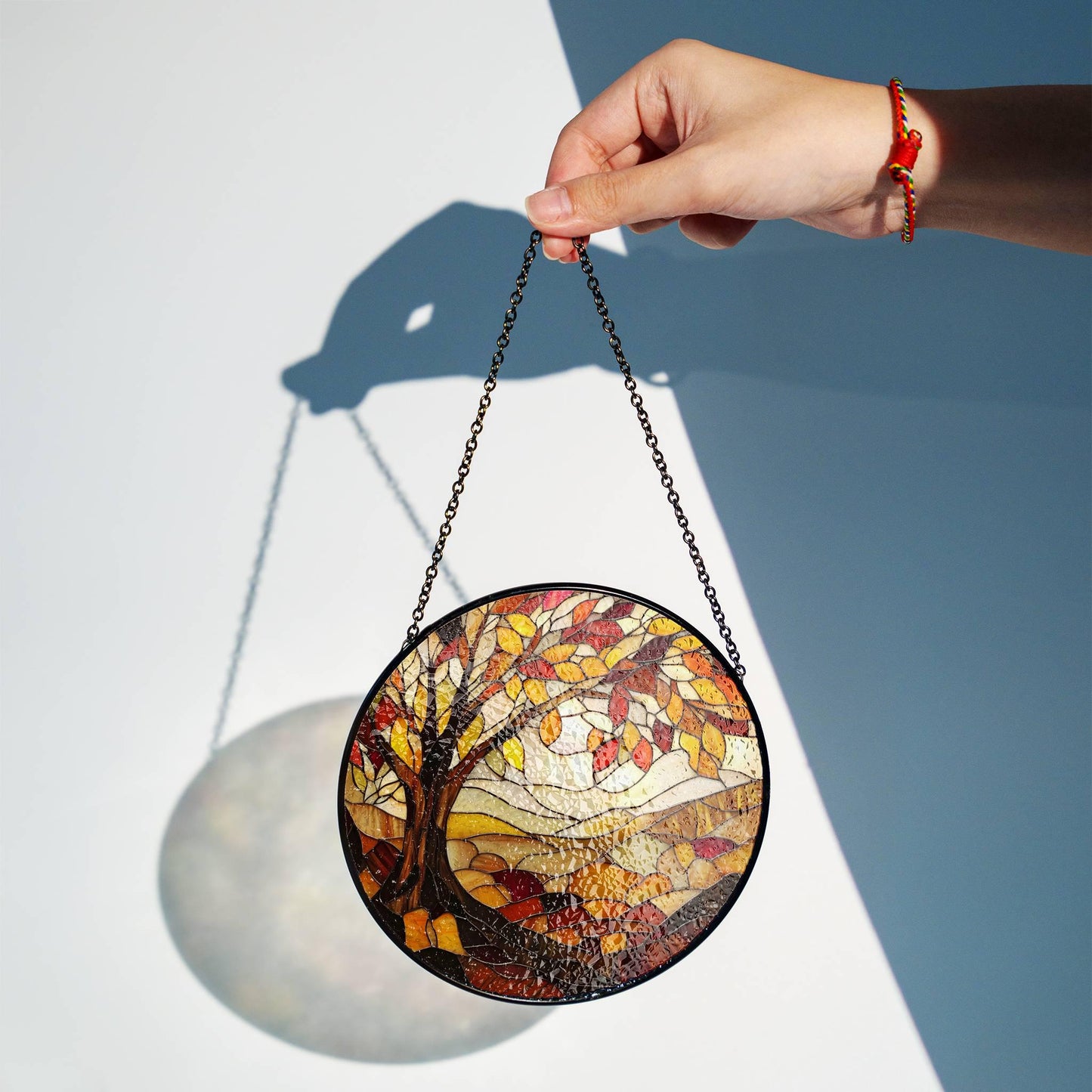 Autumn Stained Glass Sun Catcher Fall Season Light Catcher Window Hanging Autumn Home Decoration Gift