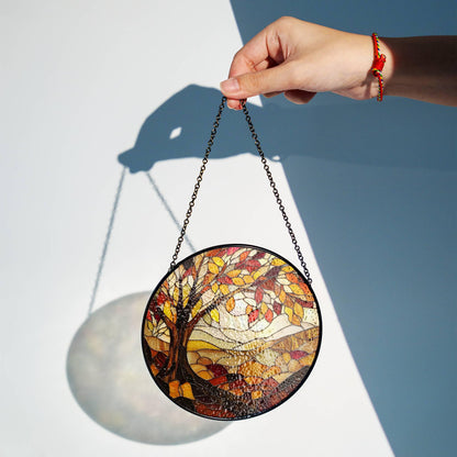 Autumn Stained Glass Sun Catcher Fall Season Light Catcher Window Hanging Autumn Home Decoration Gift