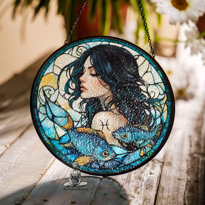 Pisces Stained Glass Zodiac SunCatcher Astrology Pisces Decor Window Hanging Pisces