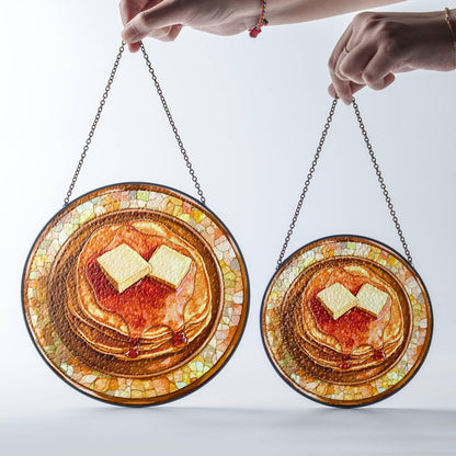 Pancake Stained Glass Pancakes SunCatcher Window Hanging Breakfast Decor