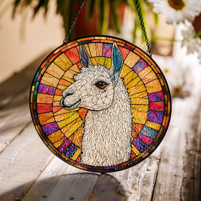 Llama Stained Glass Sun Catcher - Alpaca Window Hanging Decor
