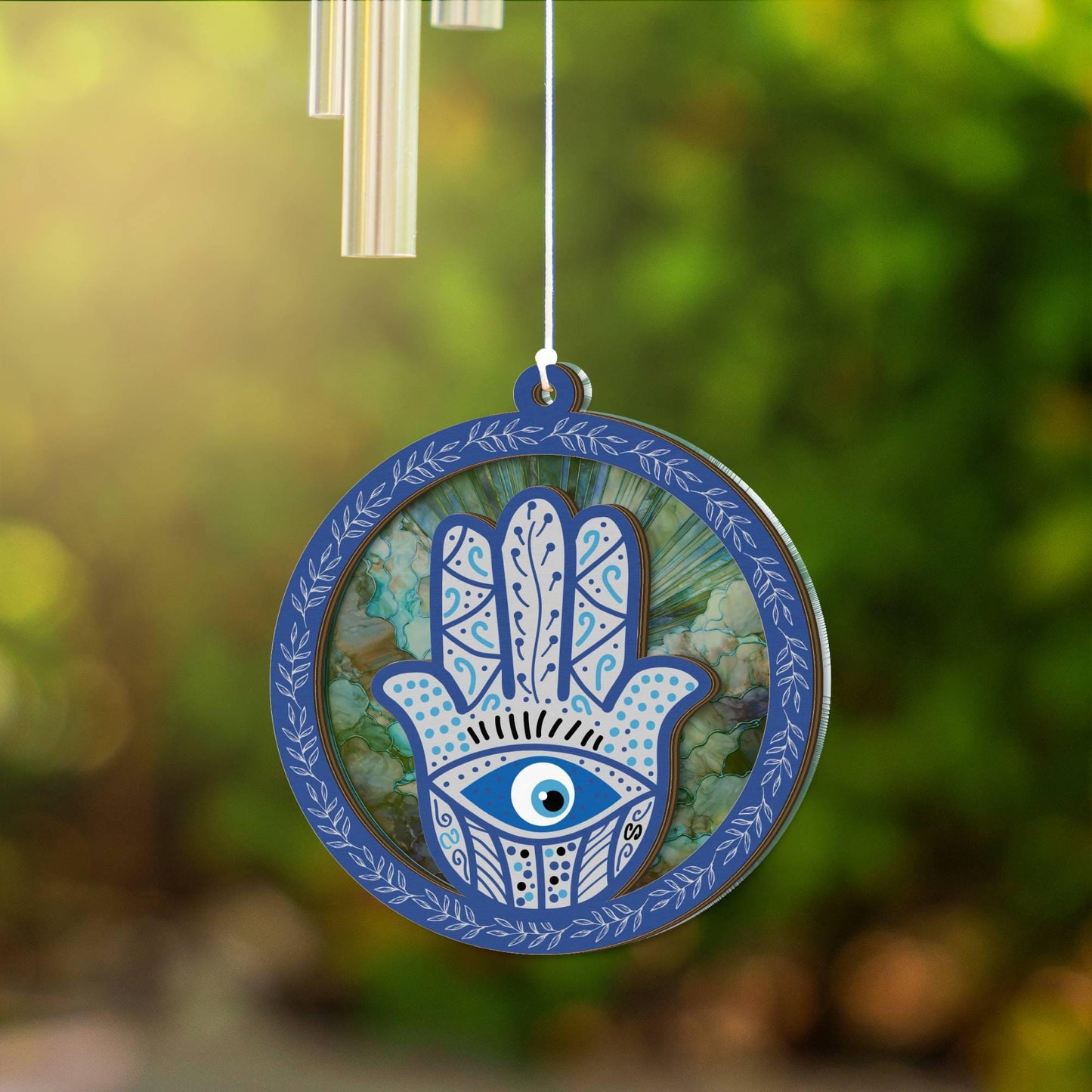 Hamsa Hand Wind Chime Suncatcher - Hand of Fatima Home Decor Gift