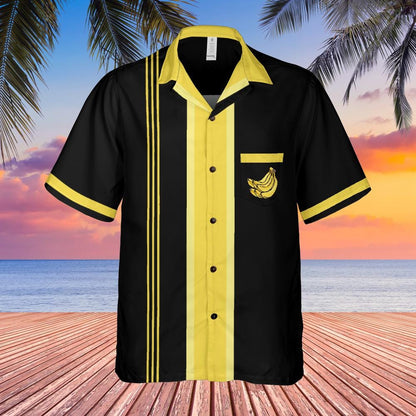 Banana Button Down Shirt with Pocket, Banana Shirt Short-sleeve Hawaiian Shirt Banana Bowling Shirt Rockabilly