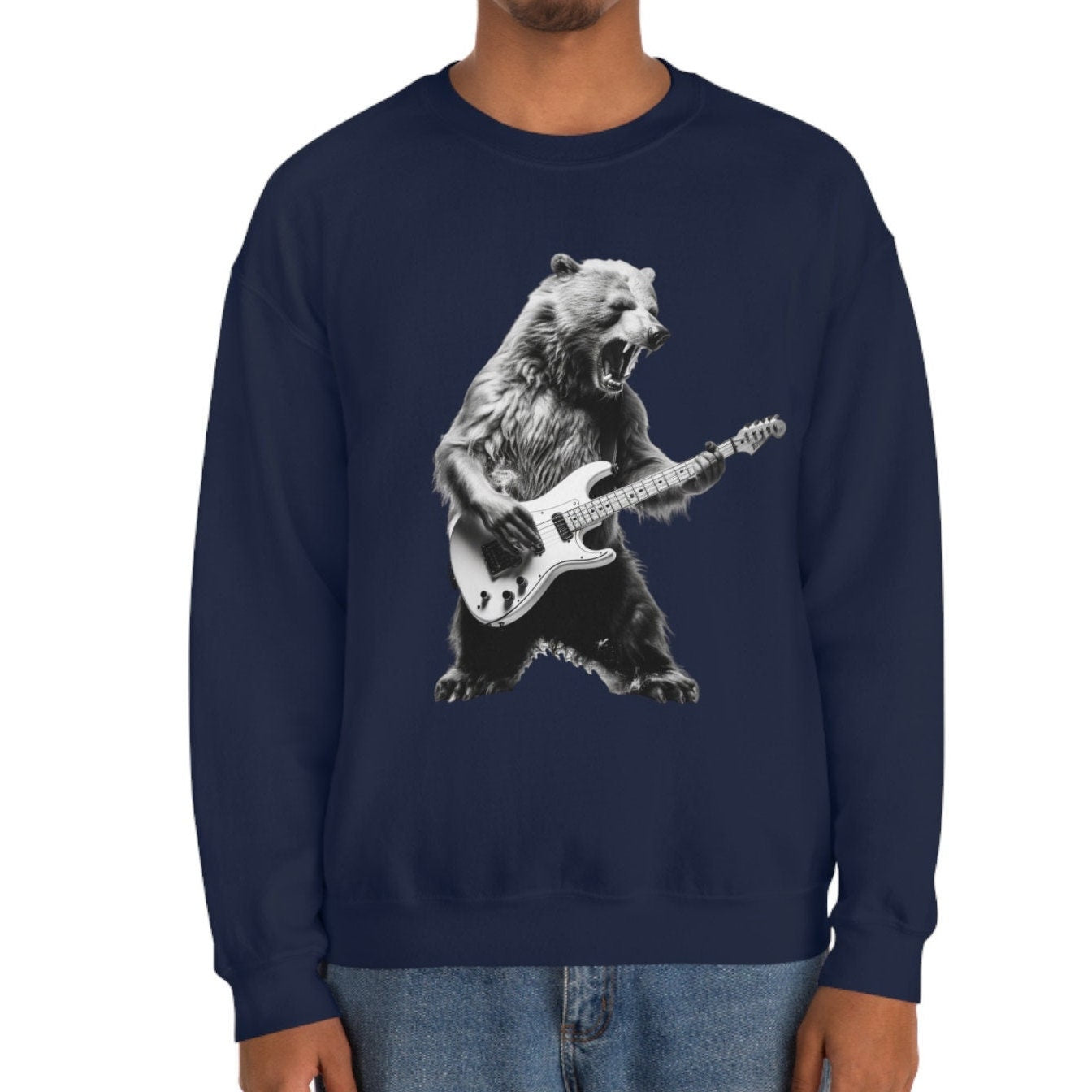 Bear Playing Bass Guitar Sweatshirt - Music Tee Gift for Bass Players