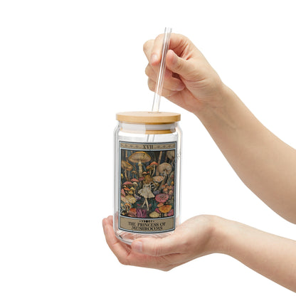 Mushroom Tarot Card Glass Tumbler - 16oz Fungi Sipper Gift