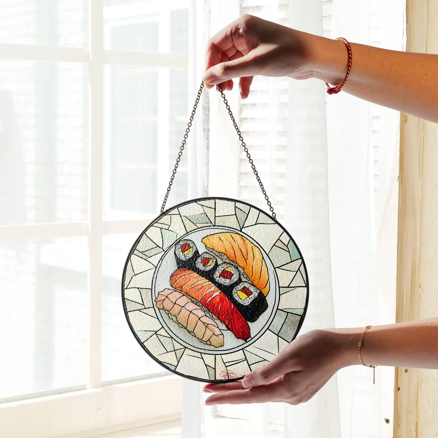 Sushi Stained Glass Japanese Food Sun Catcher Sushi Lover Light Catcher Window Hanging Kitchen Home Decoration Foodie Gift