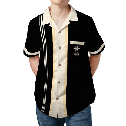 UFO Button Up Shirt with Pocket, Alien UFO Hawaiian Shirt Rockabilly Bowling Shirt