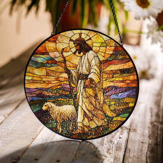 Jesus Leaves the 99 Stained Glass SunCatcher Christian Art Window Decor Art