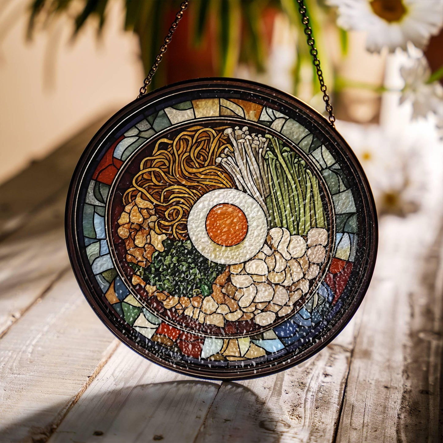 Ramen Stained Glass Japanese Food Sun Catcher Ramen Lover Light Catcher Window Hanging Kitchen Home Decoration Foodie Gift