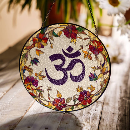 Om Stained Glass San Ohm SunCatcher Light Catcher Aum Window Hanging Protection