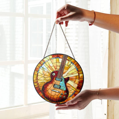 Guitar Stained Glass Sun Catcher - Electric Guitar Window Hanging Decor