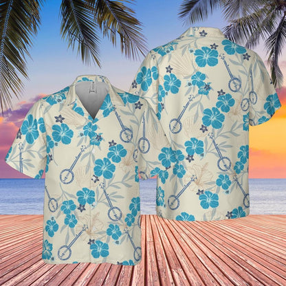 Banjo Hawaiian Shirt, Banjo Shirt Hibiscus Banjo Player Short-sleeve Button Down Shirt Banjoist Shirt Gift For Banjoist