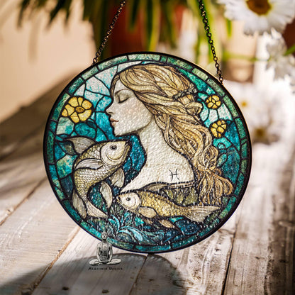 Pisces Stained Glass Zodiac SunCatcher Astrology Pisces Decor Window Hanging Pisces