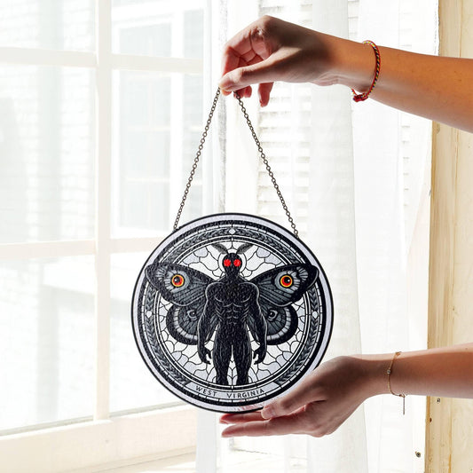 Mothman Stained Glass Sun Catcher - Cryptid Window Hanging Decor