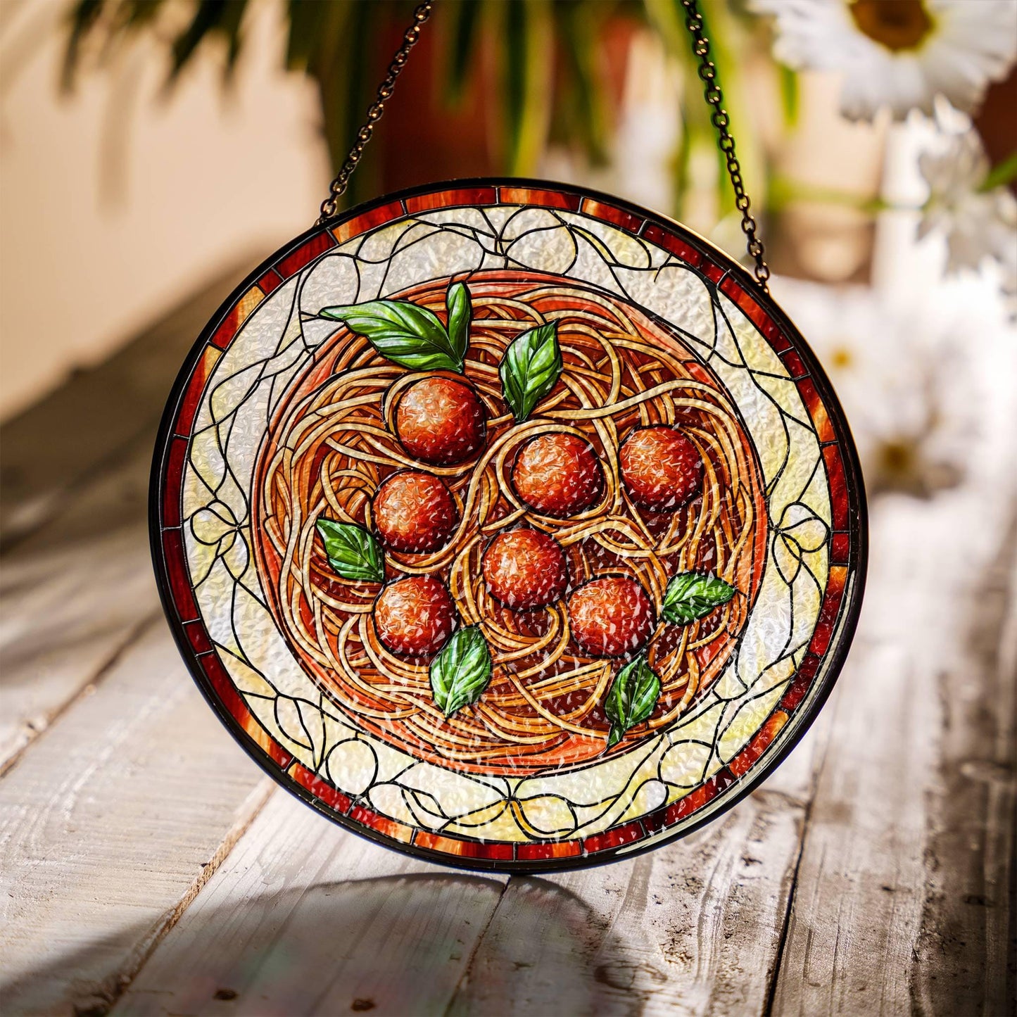 Italian Food Sun Catcher - Pasta Stained Glass Window Hanging Decor