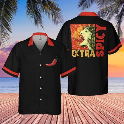 Extra Spicy Button Down Shirt, Spicy Food Short-sleeve Hawaiian Shirt Spicy Chili Shirt