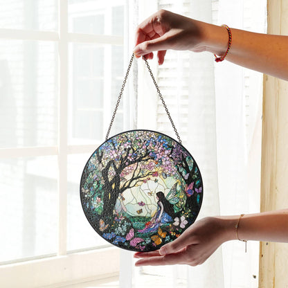 Enchanted Forest Stained Glass SunCatcher Fairy Window Hanging Enchanted Forest