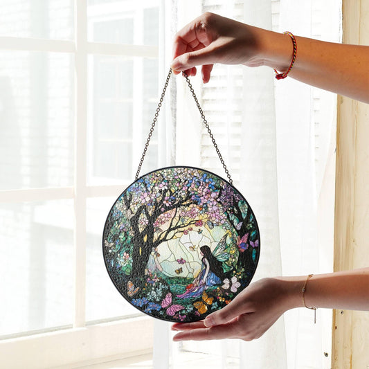Enchanted Forest Stained Glass SunCatcher Fairy Window Hanging Enchanted Forest
