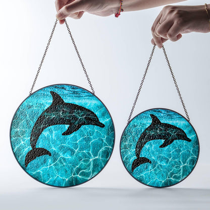 Dolphin Stained Glass SunCatcher Ocean Art Window Hanging Art Summer Decor
