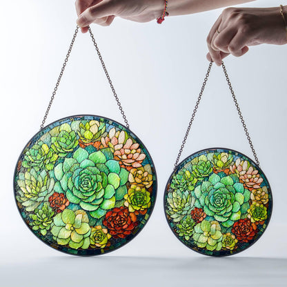 Succulent Stained Glass Sun Catcher - Window Hanging Plant Lover Decor Gift