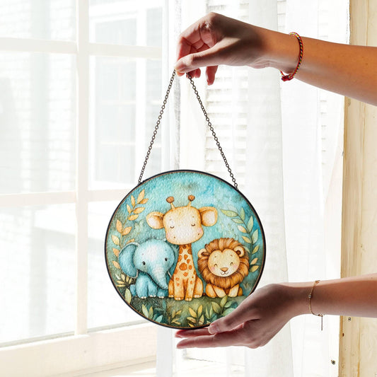 Cute Animals Stained Glass SunCatcher Nursery Decor Kids Baby Room Decor Window
