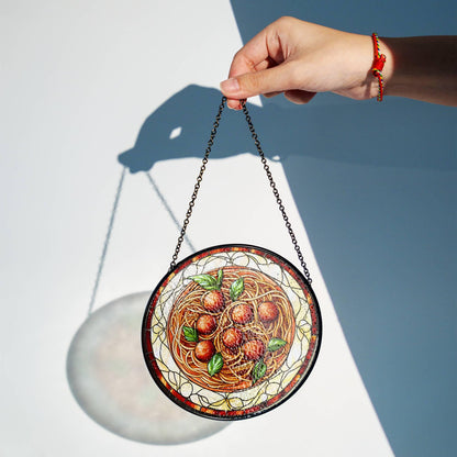 Italian Food Sun Catcher - Pasta Stained Glass Window Hanging Decor