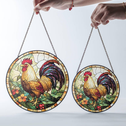 Rooster Stained Glass SunCatcher Farm Animal Window Hanging Home Decor Gift