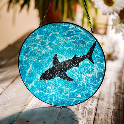 Shark Stained Glass SunCatcher Ocean Art Light Catcher Window Hanging Decor Art