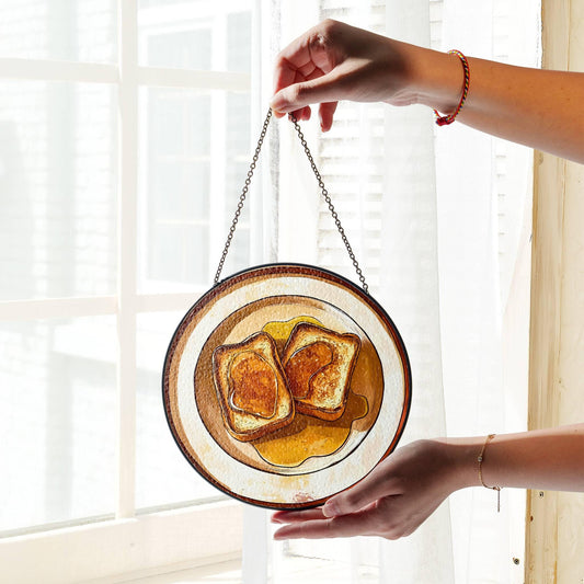 French Toast Stained Glass Food SunCatcher Window Hanging Breakfast Home Decor