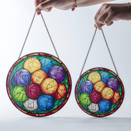 Yarn Stained Glass Sun Catcher - Crochet Window Hanging for Knitters and Yarn Lovers