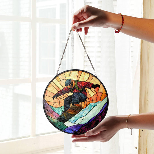 Snowboard Stained Glass SunCatcher Snowboarder Window Hanging Decor Art