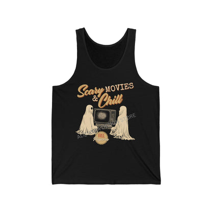 Scary Movies & Chill Tank, Halloween Tank Top, Trendy Vintage Inspired Shirt