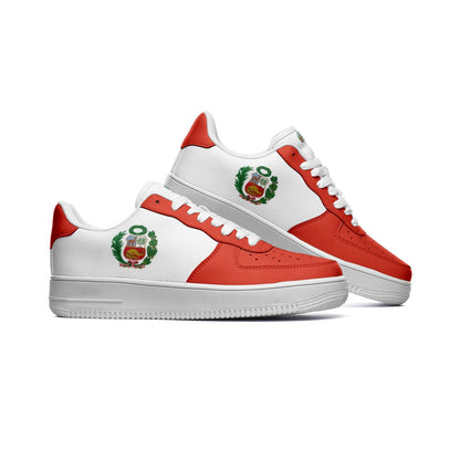 Peru Flag Sneakers, Peruvian Colors Unisex Low Top Vegan Leather Sneakers