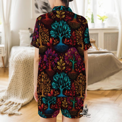 Tree of Life Pajama Set Short Sleeves, Tree of Life Woman's Satin Pajamas