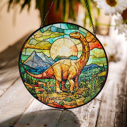 Brontosaurus Stained Glass SunCatcher Dinosaur Window Hanging Home Decor Art