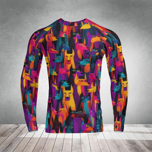 Colorful Dog Rash Guard - Long Sleeve MMA Compression Shirt for Jiu Jitsu