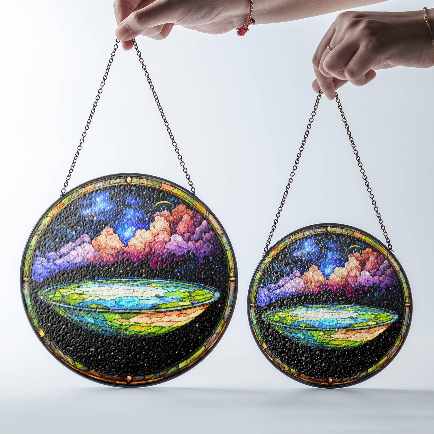 Flat Earth Stained Glass SunCatcher Conspiracy Theory Window Hanging Decor