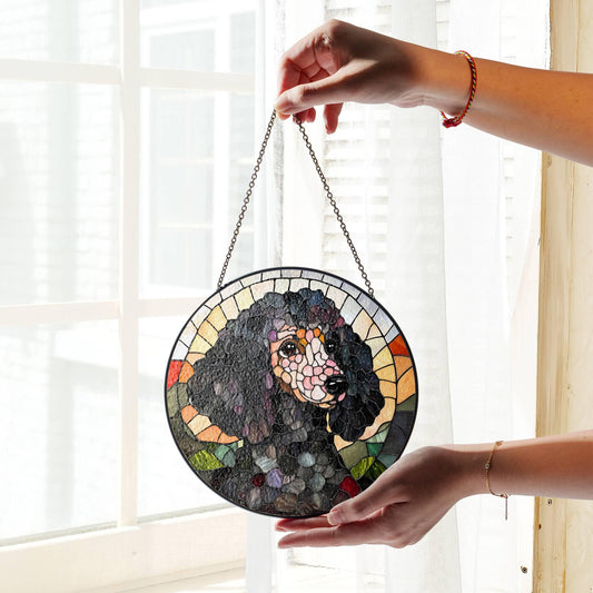 Poodle Stained Glass Sun Catcher - Black Poodle Window Decoration