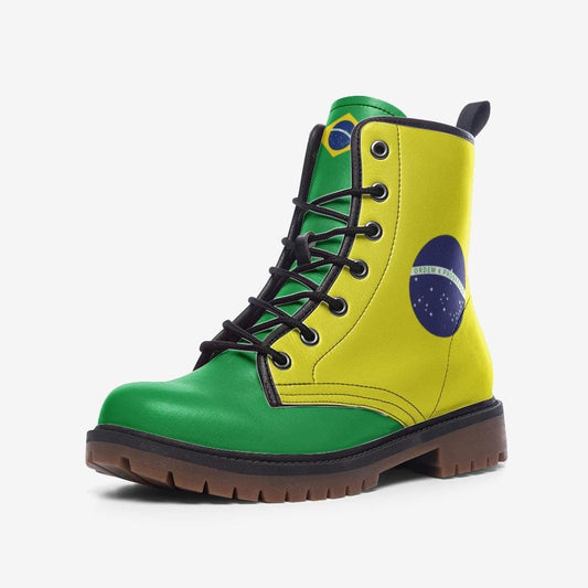 Brazil Flag Boots Vegan Leather Combat Boots Brazilian Flag Shoes